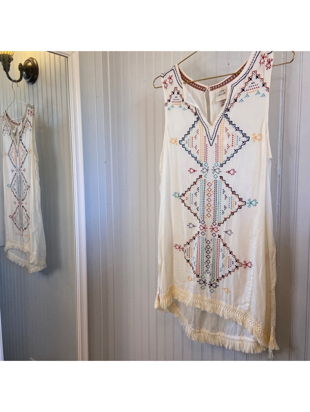 Knox Rose Boho Top Embroidered Fringe Tunic Festival Western Folk Hippie 70s